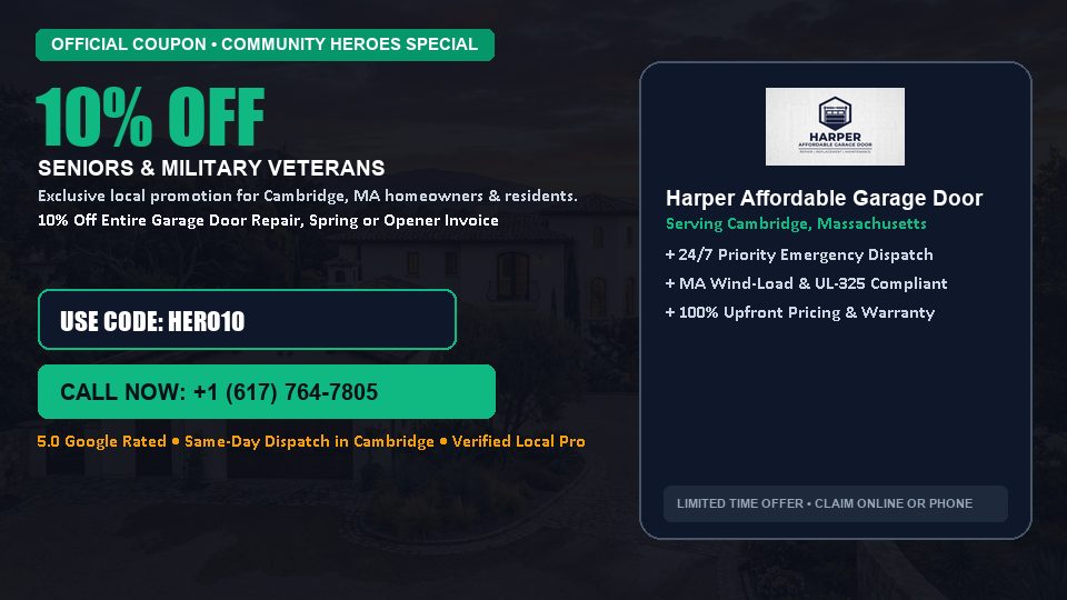 Harper Affordable Garage Door 10% OFF Seniors & Military Veterans in Cambridge, MA